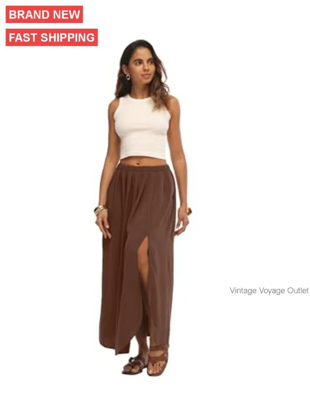 High Waisted Maxi Skirt with Side Slit, Flowy A-Line for Summer - Picture 7 of 7